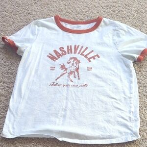 Old Navy White & Rust Ringer Tee with Nashville Horse Graphic